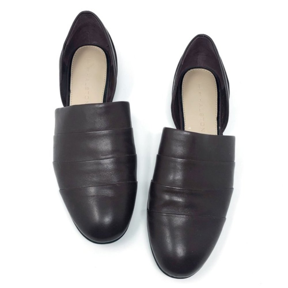 H by HALSTON Pieced Leather Elisa D’Orsay Flats Cut Out Dark Brown Comfortable 7